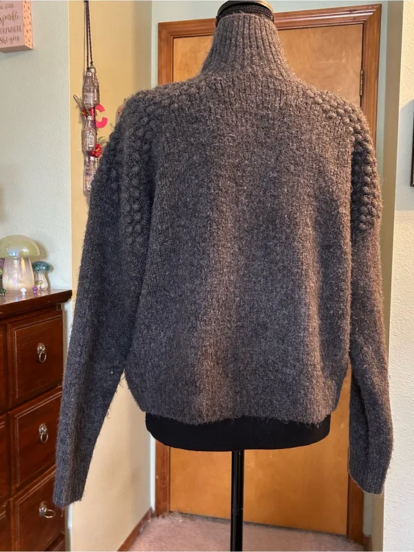 Free People Bradley pullover turtleneck sweater charcoal gray popcorn knit L - Image 3