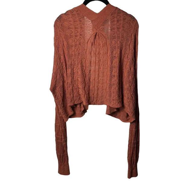 Anthropologie Shelby Pointelle Cardigan Rust Boho Travel Comfort Cottagecore L - Image 5