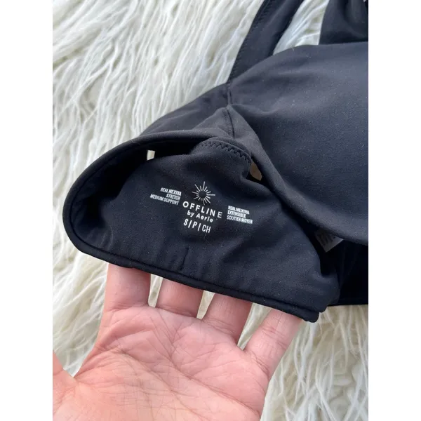 OFFLINE By Aerie Real Me Xtra Square Neck Sports Bra Black Size Small - Image 7