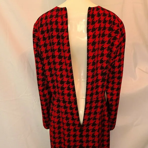 Vintage 80s Sharon Young Houndstooth Dress | Red & Black Office Siren Midi‎ - Image 4