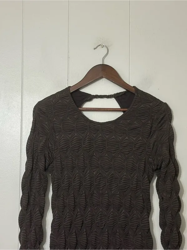 Free People Paulie Textured Open Back Mini Dress Brown M Bodycon Long Sleeve - Image 4