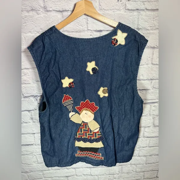 Vintage Denim made in the USA Fourth of July Embroidered Vest‎ size medium - Image 6