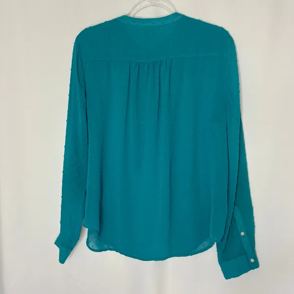 J. Crew Factory Teal Blue Plumetis Semi-Sheer Button Front Blouse Womens Large - Image 5