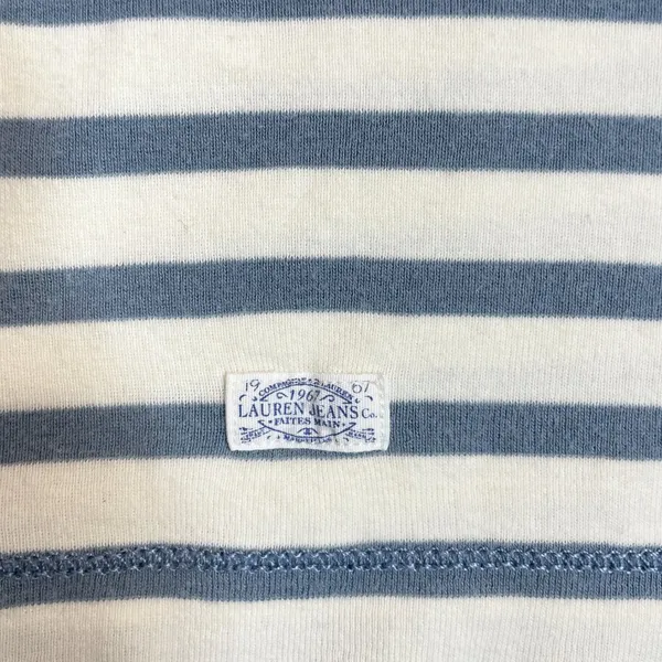 Ralph Lauren Lauren‎ Jeans Co Blue cream striped Knit Top Zip accent Sleeve Shirt women SZ S - Image 7
