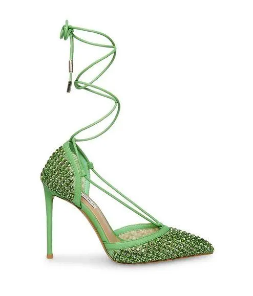 Green Silver Rhinestone Vanity Ankle Strap Heels - Image 2