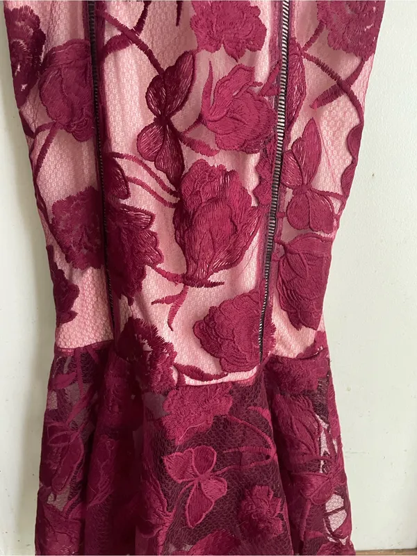 Lulus Alluring Dream Burgundy Floral Mesh Lace Trumpet Midi Dress - Image 8