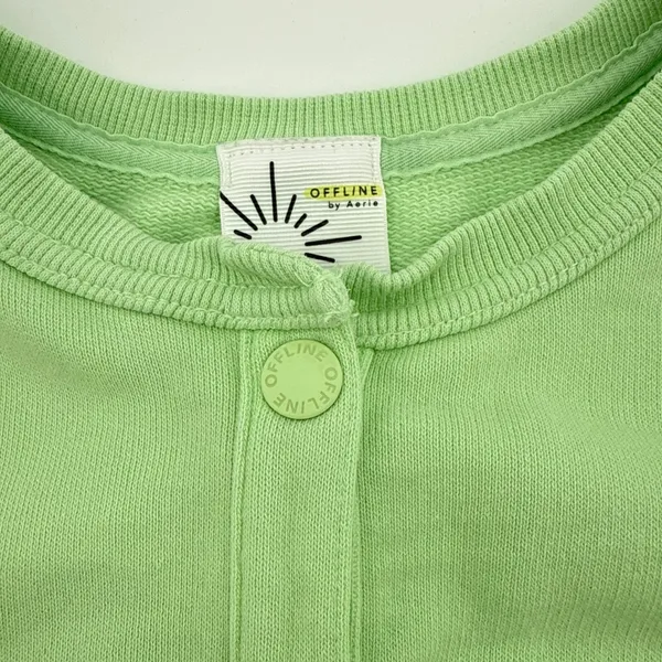OFFLINE‎ by Aerie Cropped Sweatshirt Snap Pullover Top Thumb Hole Medium Lime - Image 4