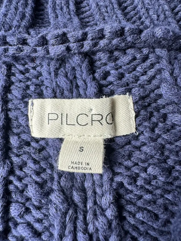 Anthropologie Pilcro Cable Knit Sweater Vest Small Blue Button Front Collared - Image 8