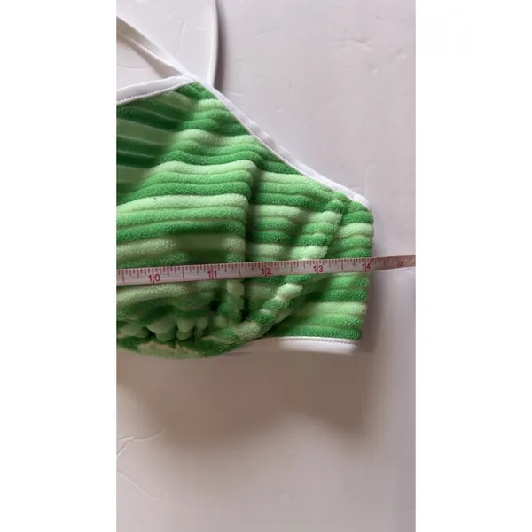 No Boundaries Women Bikini Set Green White Wavy Stripe S 4-6 Ruched Y2K Swimwear - Image 11