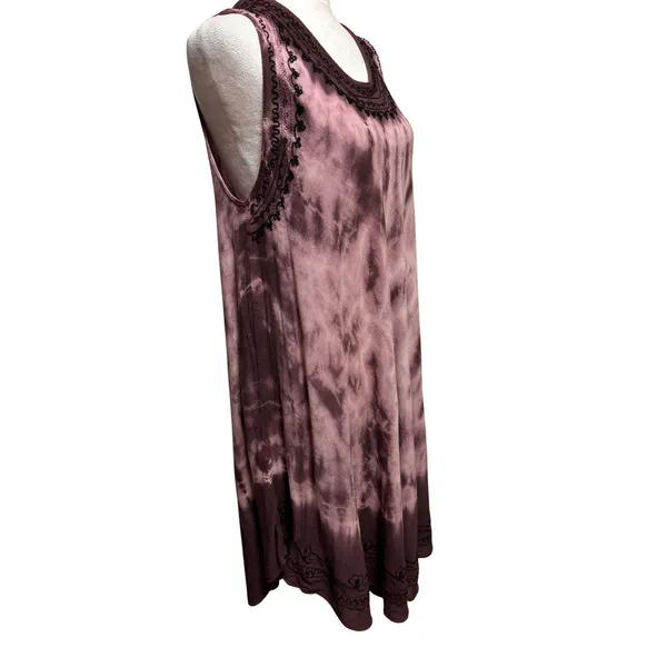Tie Dye Midi‎ Dress Cover-Up Womens OSFM Purple Embroidered Boho Hippie Festival - Image 2