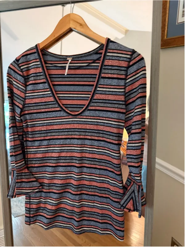 Women's Free People Striped Long Sleeve Tee, Size M, Blue and Pink - Image 2