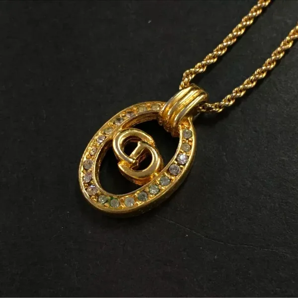 Vintage Dior CD logo crystal rhinestones necklace - Image 2