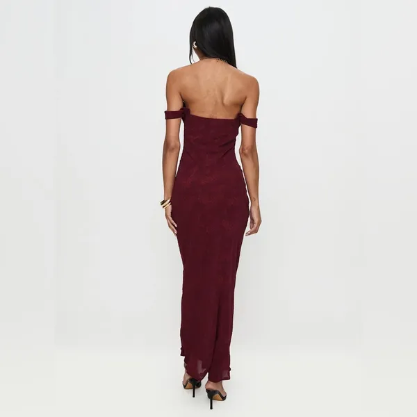 Princess Polly Azura Off The Shoulder Maxi Dress Burgundy - Image 9