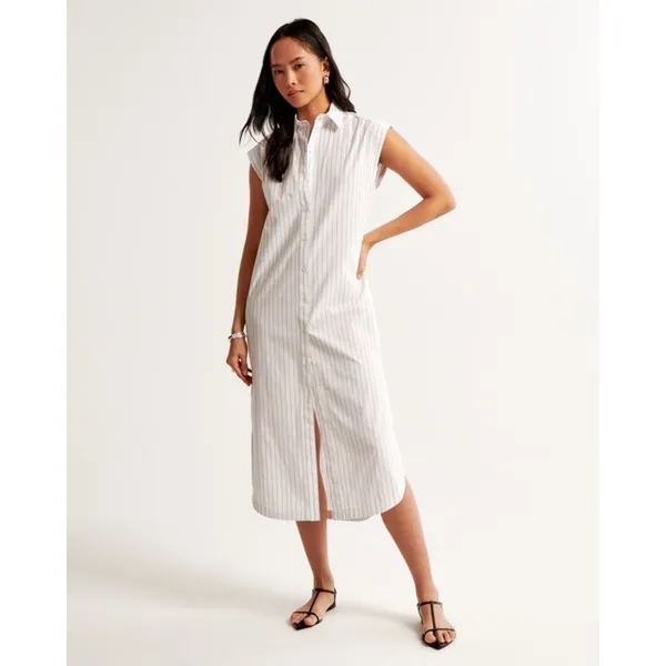 NWT Abercrombie & Fitch Button-Through Midi Shirt Dress Size XL Petite White - Image 3