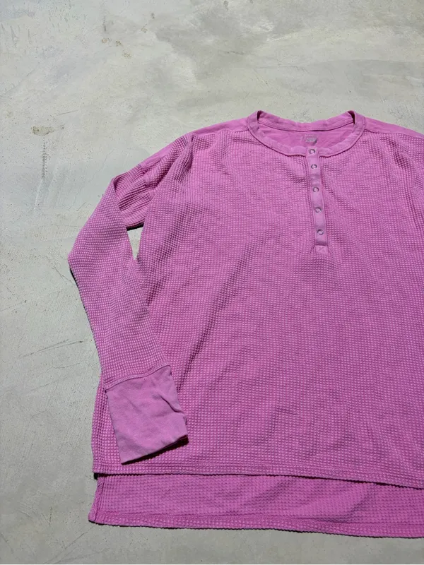 Aerie offline Pink Waffle Henley Long-Sleeve Shirt medium - Image 2