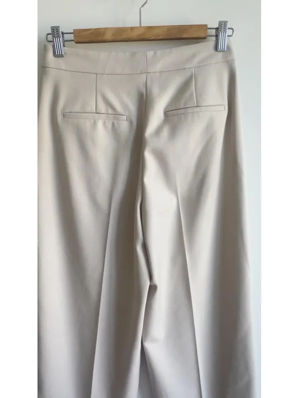 Zara Wide Leg Cropped Pants Cream High Rise Gold Button Stretch XS 24 - Image 7