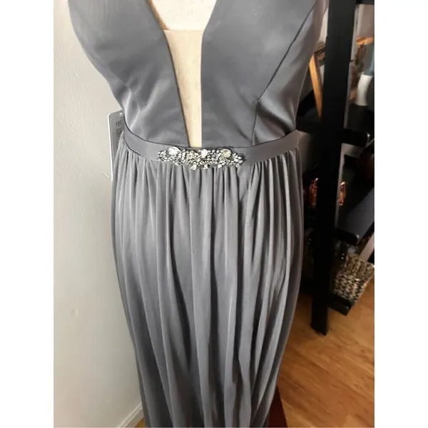 Azazie Leah style steel gray bridesmaid made of honor dress maxi with pockets se - Image 2