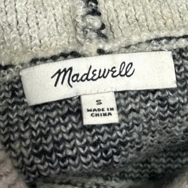 Madewell Women's Gray Rib Knit Long Sleeve Plaid Check Turtleneck Sweater Top S - Image 3
