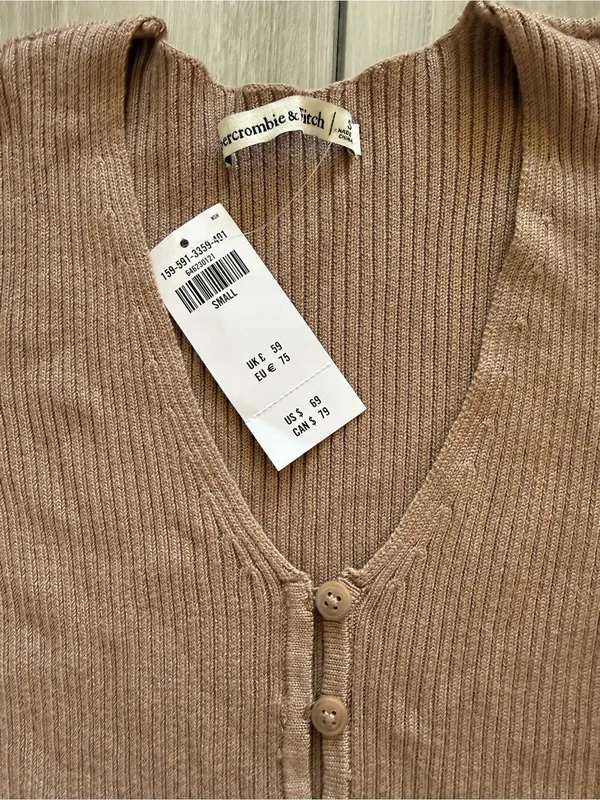 Abercrombie & Fitch Henley Ribbed Button Cuff Sweater Dress Tan Small NWT - Image 10