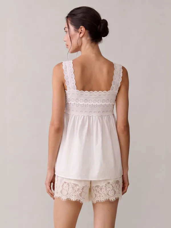 NWT few moda Kaylor Sorella Cotton Top size 8 white eyelet lace tank square neck - Image 2