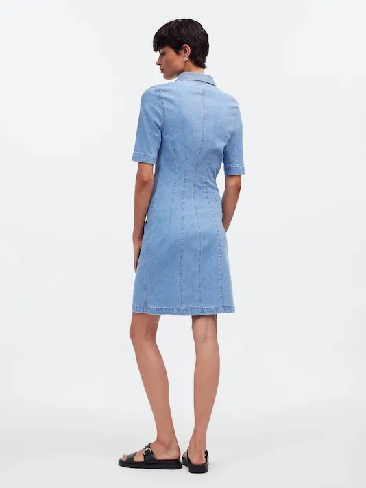 Madewell Denim Seamed Mini Shirtdress Palermo Wash Short Sleeve Buttons Size 6 - Image 3