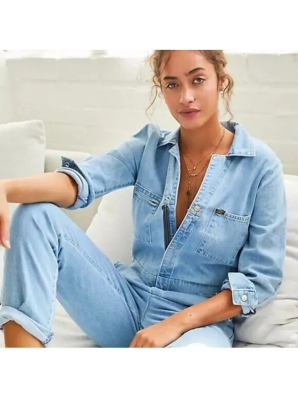 NWT Free People x Lee Union-Alls Coverall Denim Jumpsuit S Sky Blues Stripe - Image 16