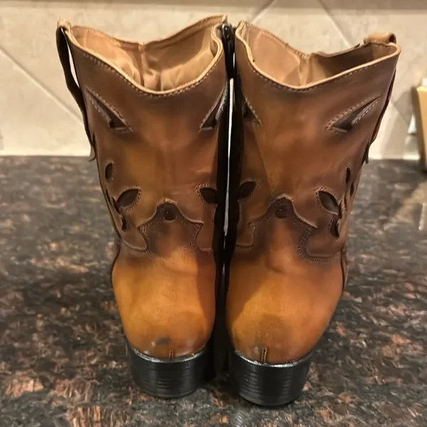 Sandro Moscoloni Brown Leather Cowboy Boots Tan Size 7 - Image 6