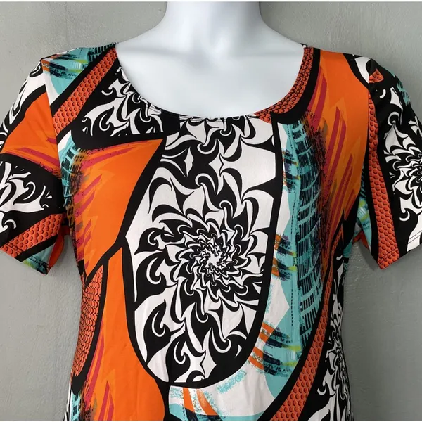 Sophie A Dress Size XL Bright Travel Knit Easy Care Dopamine Artsy Art to Wear - Image 2