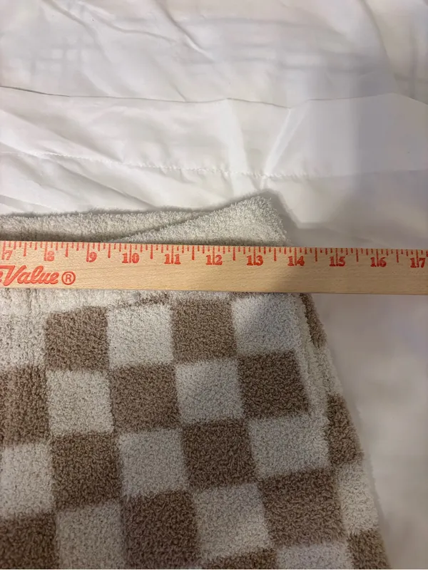 ComfyLuxe Plush Checkerboard Lounge Pants Soft Cozy M/L Beige Cream - Image 4