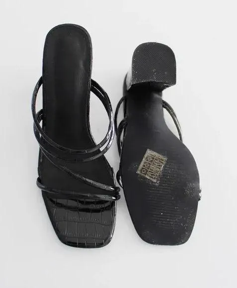 Croc Embossed Faux Leather Strappy Mules Size 37 - Image 7