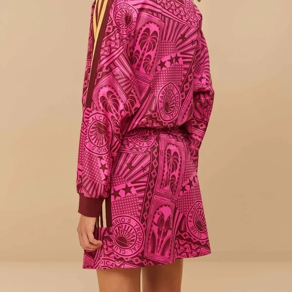 NWT Farm Rio Adidas Skirt Tropical Club Pink Fuchsia Magenta Graphic Print - Image 3