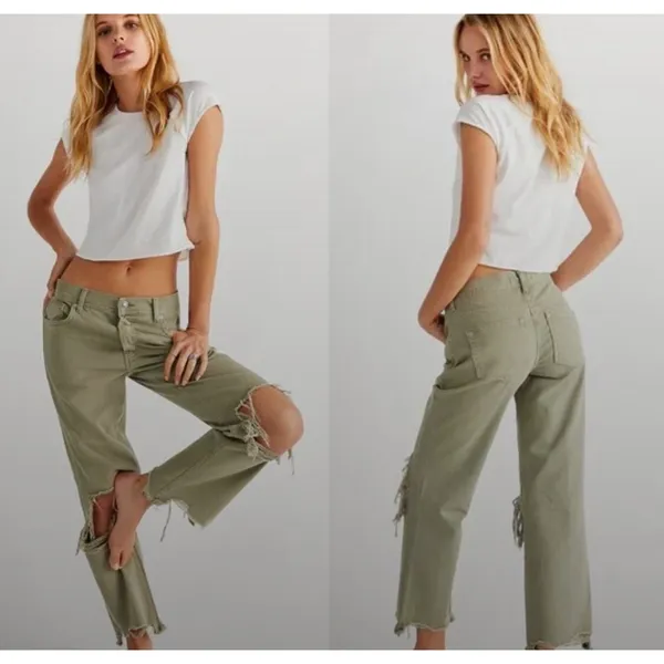 We The Free Maggie Mid Rise Olive Green Denim Jeans Womens Size 26 - Image 2