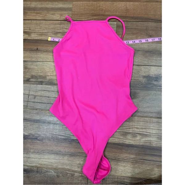 Forever 21 Neon Pink Ribbed High Neck Bodysuit | Size Small - Image 3