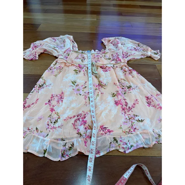 NWOT Free People Mini Dress Womens Peach Floral Ruffle Puff Sleeve S - Image 7
