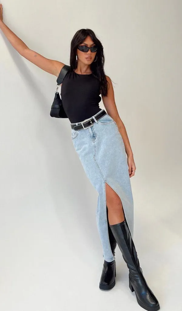 Princess Polly Denim Maxi Skirt Light Wash - Image 5