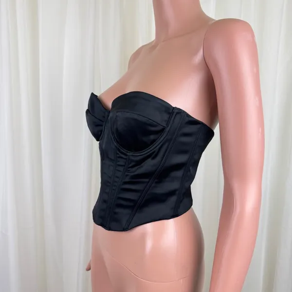 Women's White Fox Strapless Corset Bustier Longline Bra Top Sz Medium Black - Image 2
