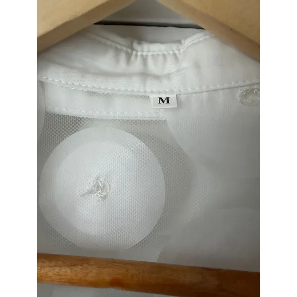 White Sheer Mesh 3D Applique Floral Button Down Blouse Long Sleeve Top M - Image 6