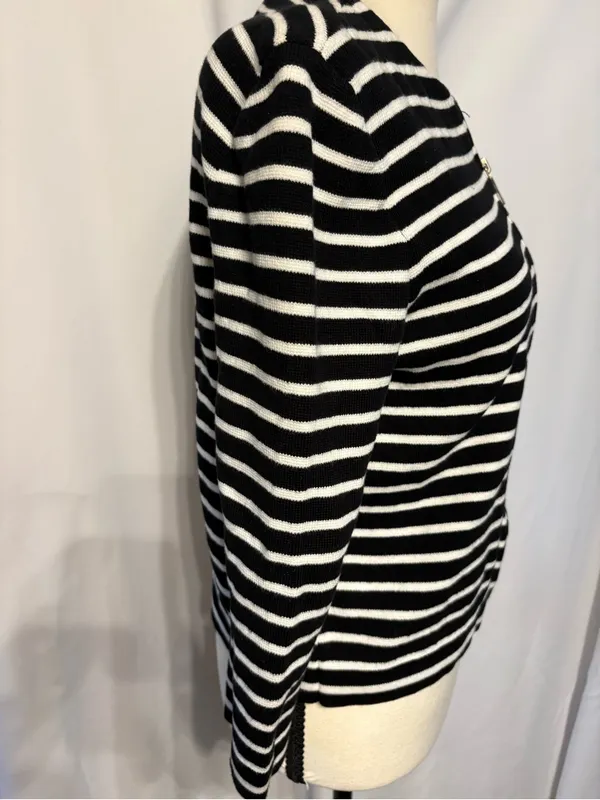 Chaps 100% Cotton Workwear Black & White Striped Zip-Front Cardigan Size M - Image 3