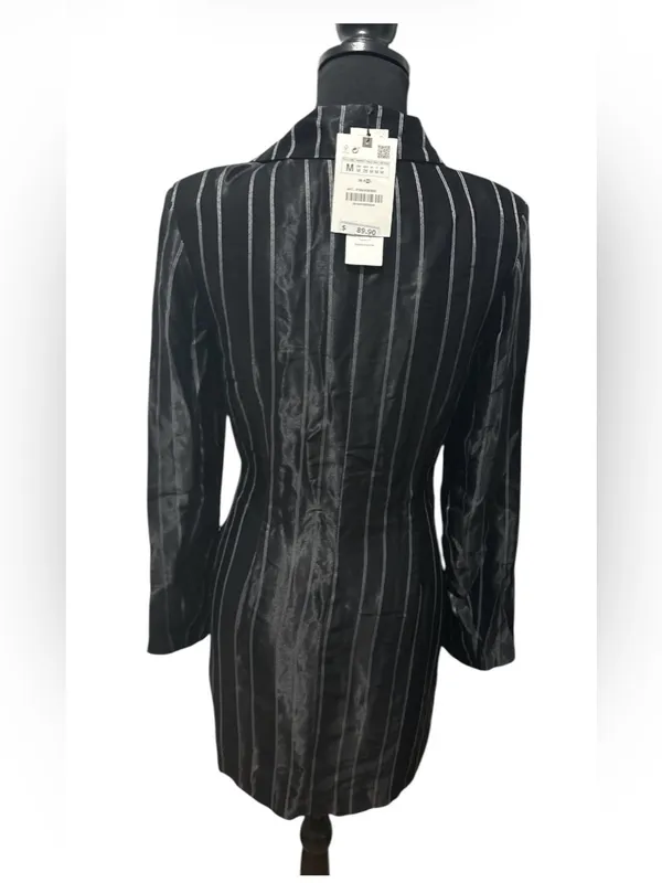 Zara Pinstripe Satin Effect Wrap Blazer Mini Dress New With Tags Medium - Image 5