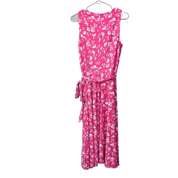 Ralph‎ Lauren Peach Floral Fit Flare Sleeveless Stretch Midi Dress Size 10 - Image 7