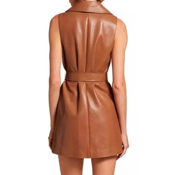 Alice +‎ Olivia NWT Rozlynn Camel Vegan Leather Belted Vest Mini Dress XS - Image 11