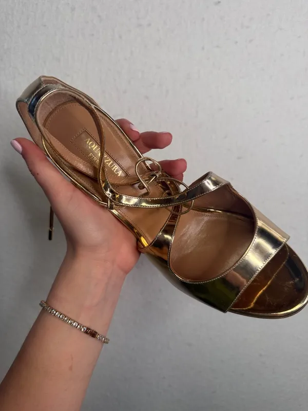 Aquazzura Metallic Gold Strappy High Heel 39 - Image 5