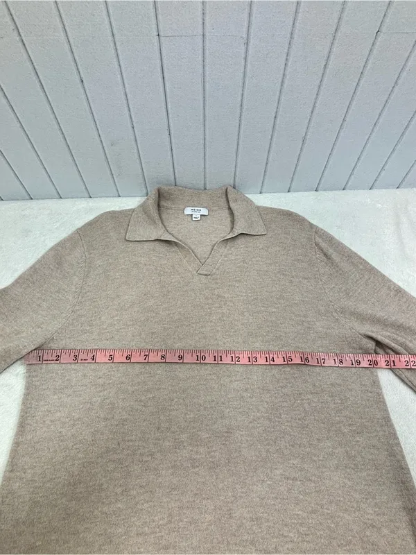 Reiss 100% Wool Cream V-Neck Collared Casual Sweater Size L - Image 5