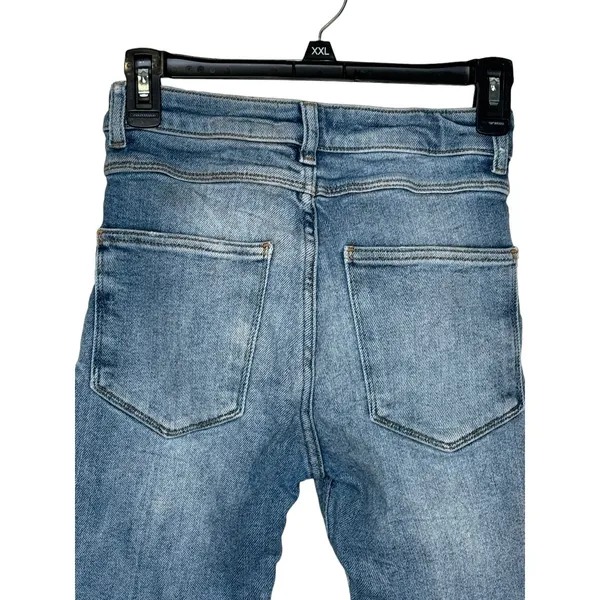 Zara Womens Jeans Mid-Rise Skinny Ankle Frayed Hem Stone Washed Denim‎ Blue 4 - Image 8