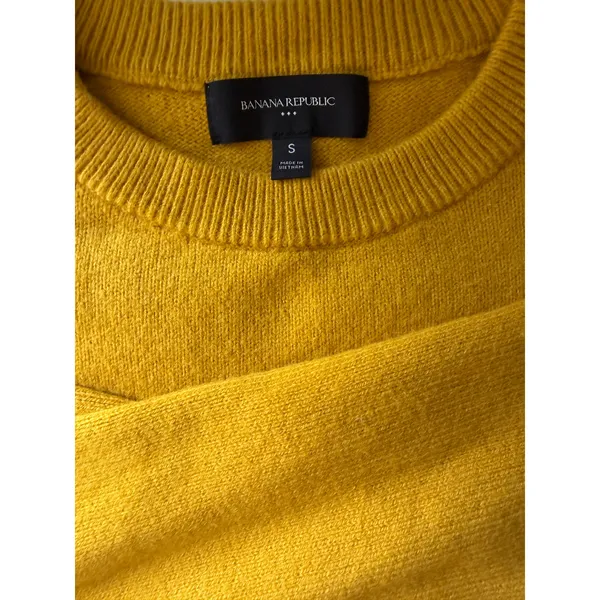Banana Republic Mustard Yellow Sweater Small Cotton Wool Blend Cropped Crewneck - Image 6