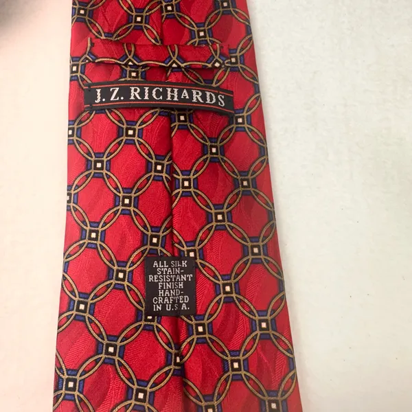 J Z Richards Silk Vintage Tie Men's Geometric Red Necktie Adjustable Curvets - Image 8