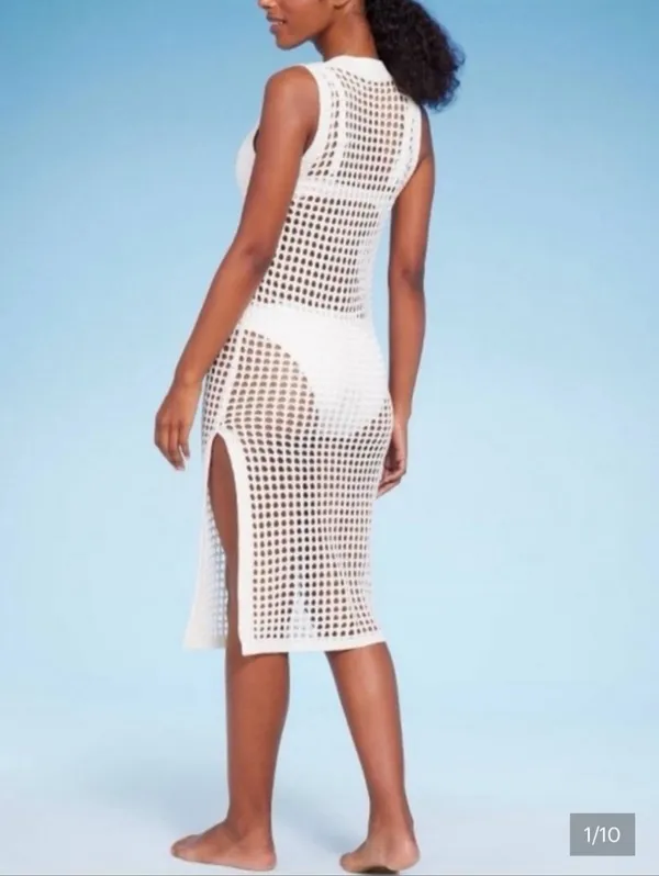 Women's Crochet Cover Up Midi Dress - Shade & Shore™ Off-White XS - Image 2