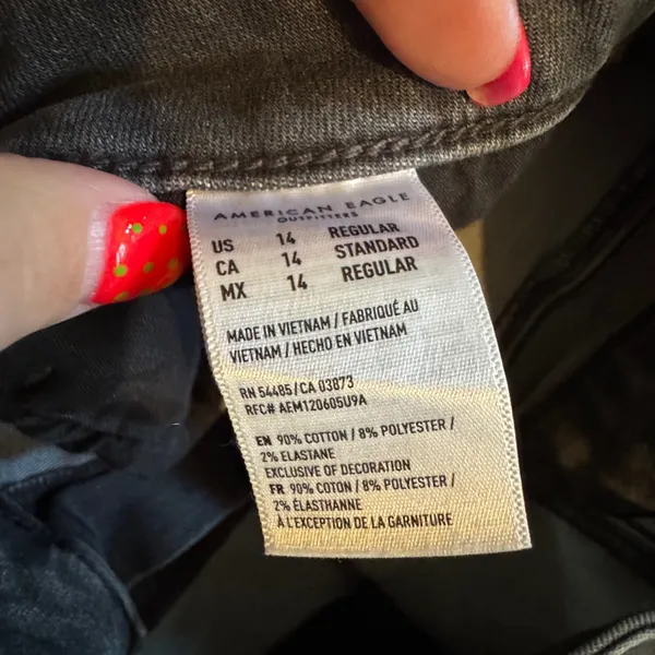 American Eagle Skinny‎ Jeans 14 Black Distressed High Rise Frayed Jegging Punk - Image 7