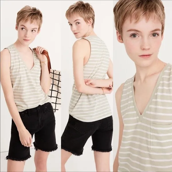Madewell Whisper V-Neck Cotton Tank Top Shirt Tee M v6x - Image 2