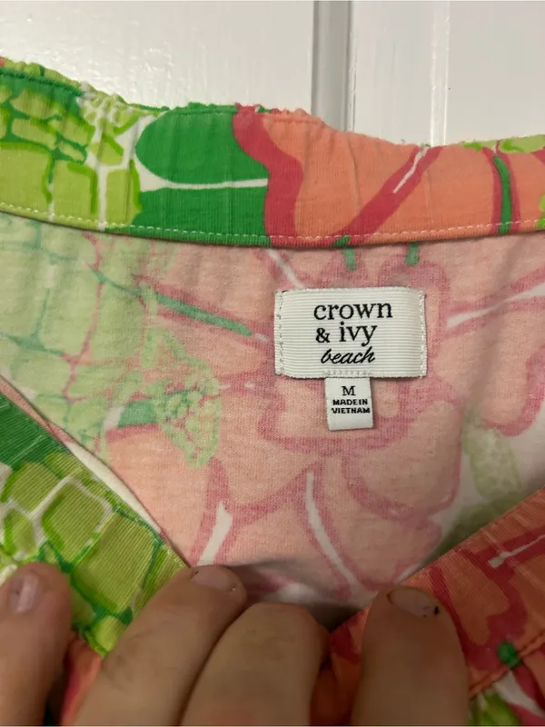 crown & ivy Strapless Floral Dress in Coral, Green & White - Image 4
